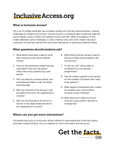 A list from the InclusiveAccess.org website showing questions students should ask when offered Inclusive Access books.